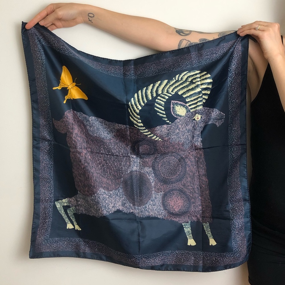Vintage Weatherproof Ram Butterfly Navy Scarf